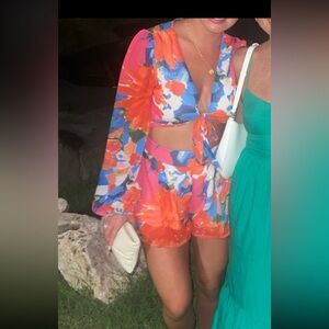 Floral Tie-Front Two-Piece Set